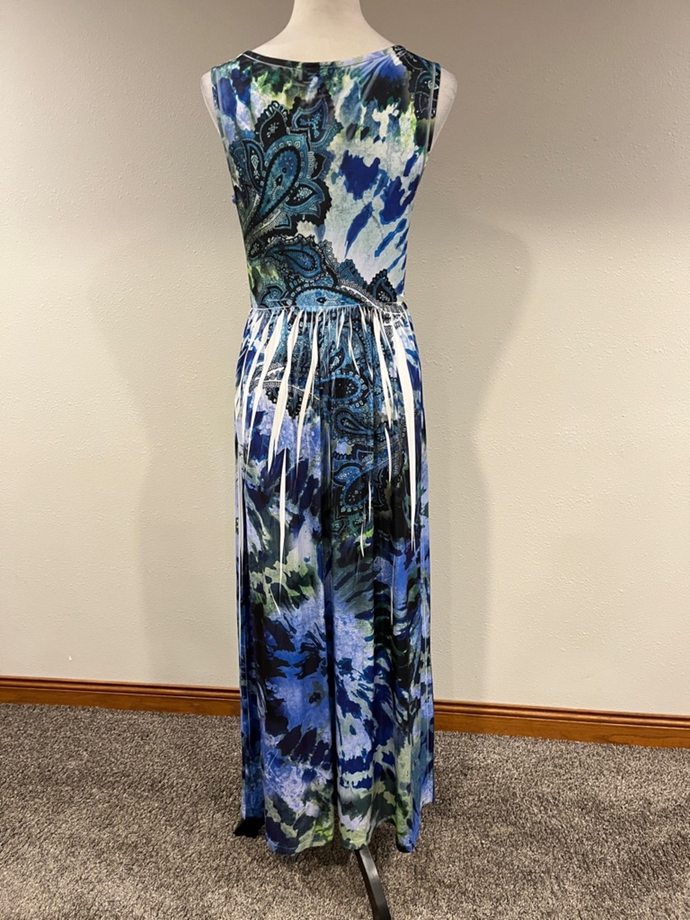AB Studio Blue paisley print V-Neck Sleeveless Maxi Dress size 6 - Picture 5 of 12
